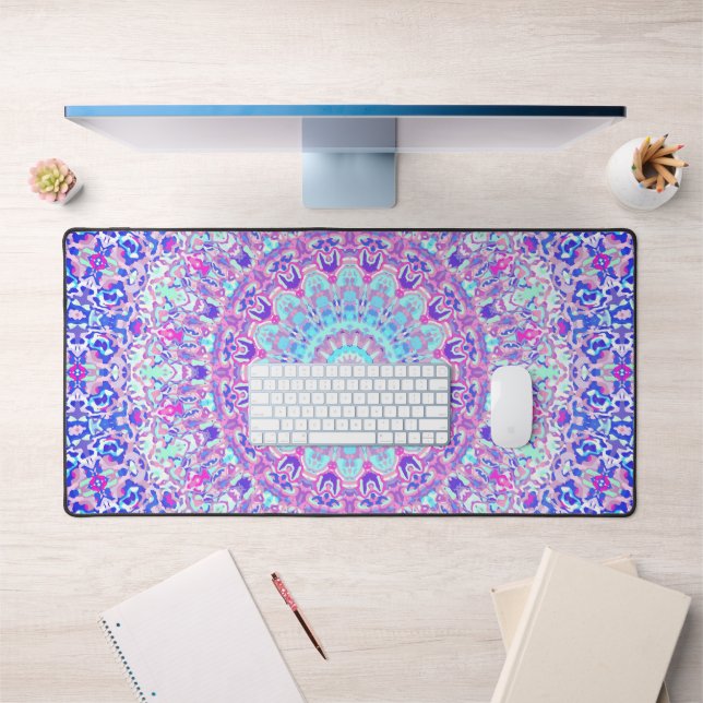 Bold Colourful Eclectic Groovy Boho Hippie Mandala Desk Mat (Office 1)