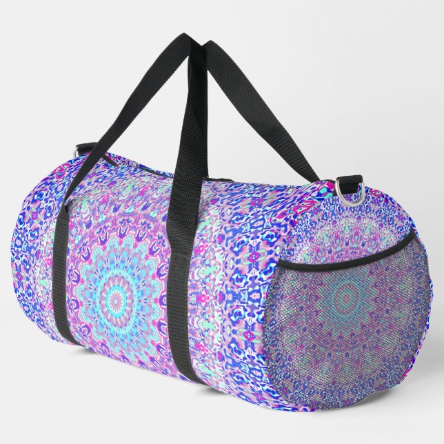 Bold Colourful Eclectic Groovy Boho Hippie Mandala Duffle Bag (Right Corner)
