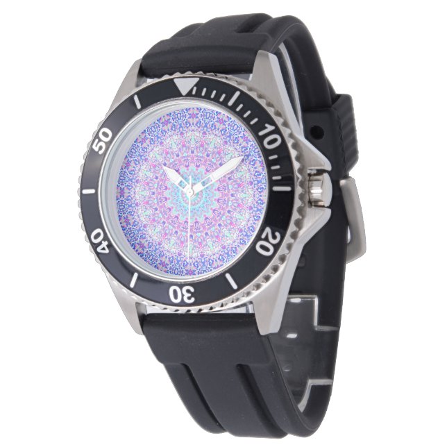 Bold Colourful Eclectic Groovy Boho Hippie Mandala Watch (Angled)
