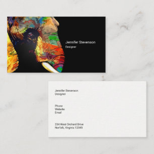 Bold Colourful Elephant Head Portrait Drawing Business Card