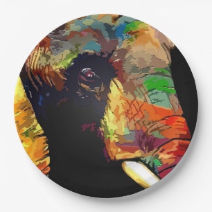 Bold Colourful Elephant Head Portrait Paper Plate