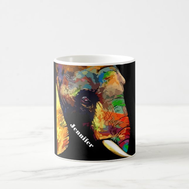 Bold Colourful Elephant Head Portrait Personalised Coffee Mug (Center)