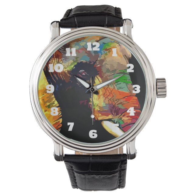 Bold Colourful Elephant Head Portrait Watch (Front)