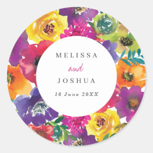 Bold Colourful Fiesta Floral Wedding  Classic Round Sticker