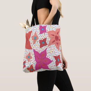 Bold Colourful Floral and Polka Dot Print Tote Bag