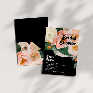Bold Colourful Floral   Black Bridal Shower Invitation