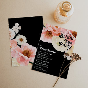 Bold Colourful Floral   Black Bridal Tea Party Invitation