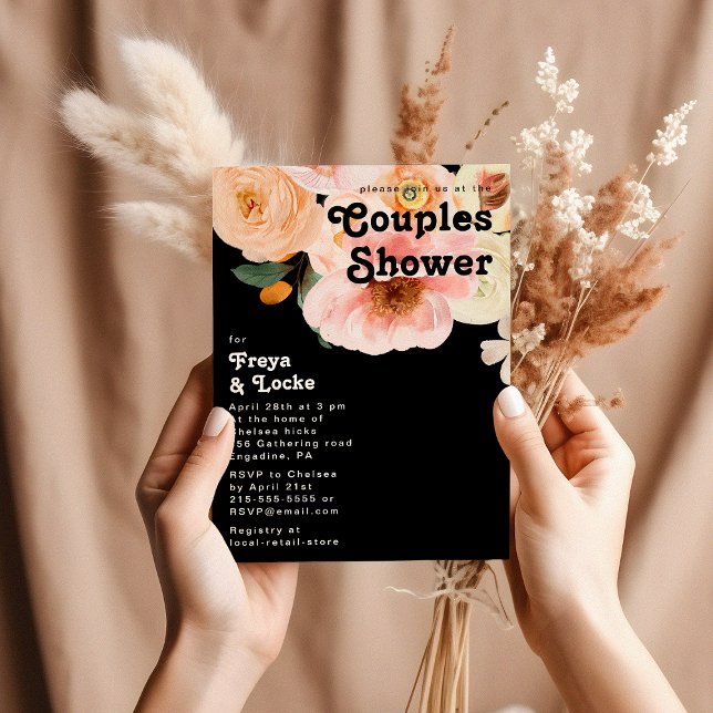 Bold Colourful Floral | Black Couples Shower Invitation (Creator Uploaded)