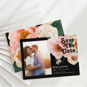 Bold Colourful Floral Black   Photo Horizontal Save The Date