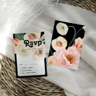 Bold Colourful Floral   Black RSVP Card