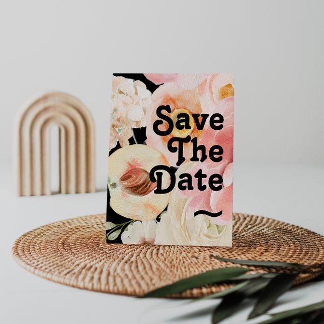 Bold Colourful Floral Black Save The Date Postcard (Creator Uploaded)