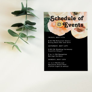 Bold Colourful Floral   Black Schedule of Events Enclosure Card