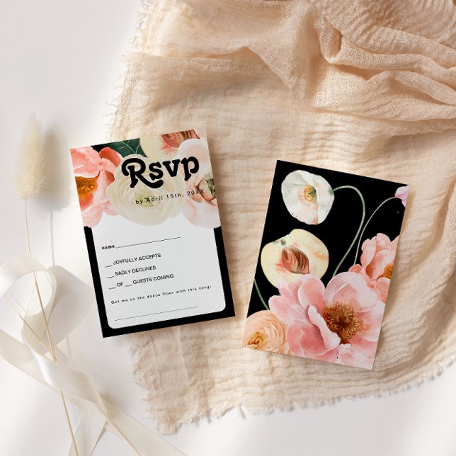 Bold Colourful Floral Black Song Request RSVP Card (Creator Uploaded)