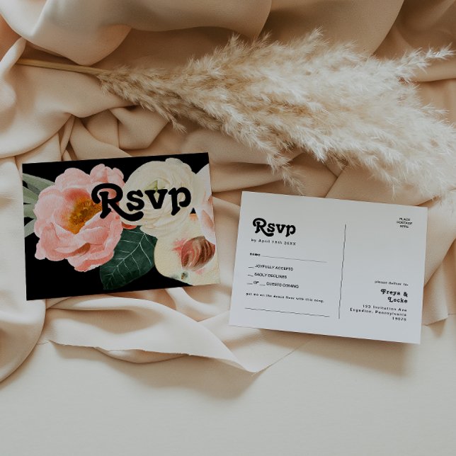 Bold Colourful Floral | Black Song Request RSVP Postcard (Creator Uploaded)