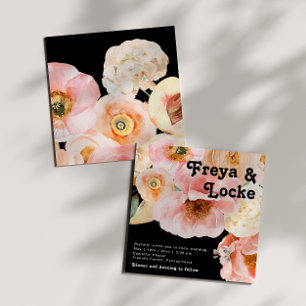 Bold Colourful Floral   Black Square Wedding Invitation