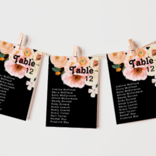 Bold Colourful Floral   Black Table Number Chart
