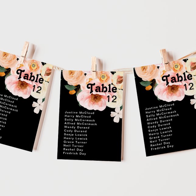 Bold Colourful Floral | Black Table Number Chart (Creator Uploaded)
