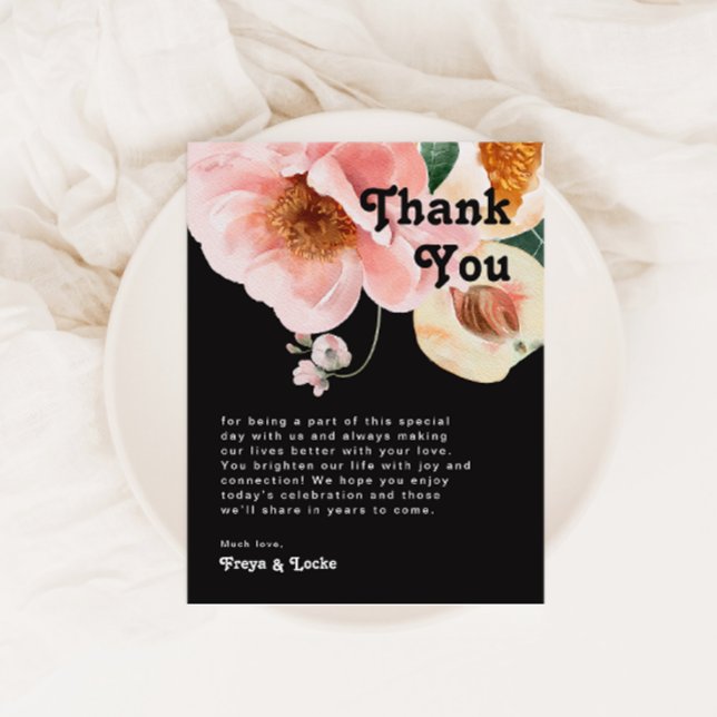 Bold Colourful Floral | Black Table Thank You Card (Creator Uploaded)