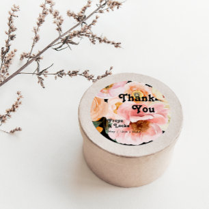 Bold Colourful Floral Black Thank You Wedding Favo Classic Round Sticker