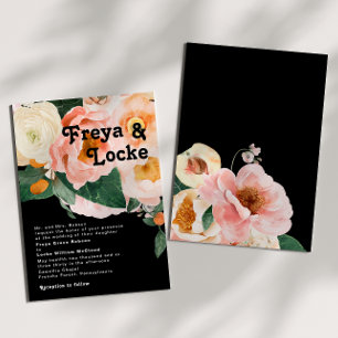 Bold Colourful Floral   Black Traditional Wedding Invitation