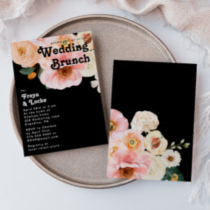 Bold Colourful Floral Black Wedding Brunch Invitation