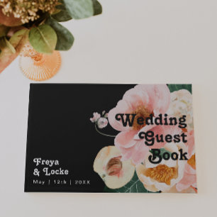 Bold Colourful Floral   Black Wedding Guestbook