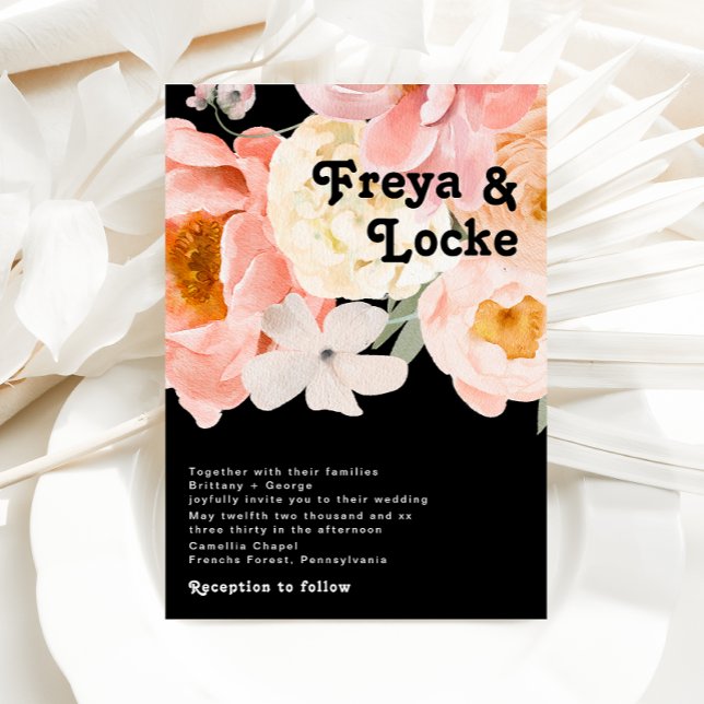Bold Colourful Floral | Black Wedding Invitation (Creator Uploaded)