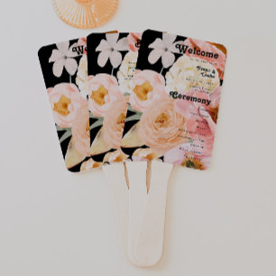 Bold Colourful Floral   Black Wedding Program Hand Fan