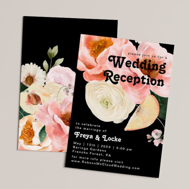 Bold Colourful Floral | Black Wedding Reception Invitation (Creator Uploaded)