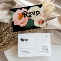 Bold Colourful Floral | Black Wedding RSVP Postcar