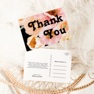 Bold Colourful Floral   Black Wedding Thank You Postcard