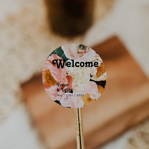 Bold Colourful Floral Black Wedding Welcome Classic Round Sticker