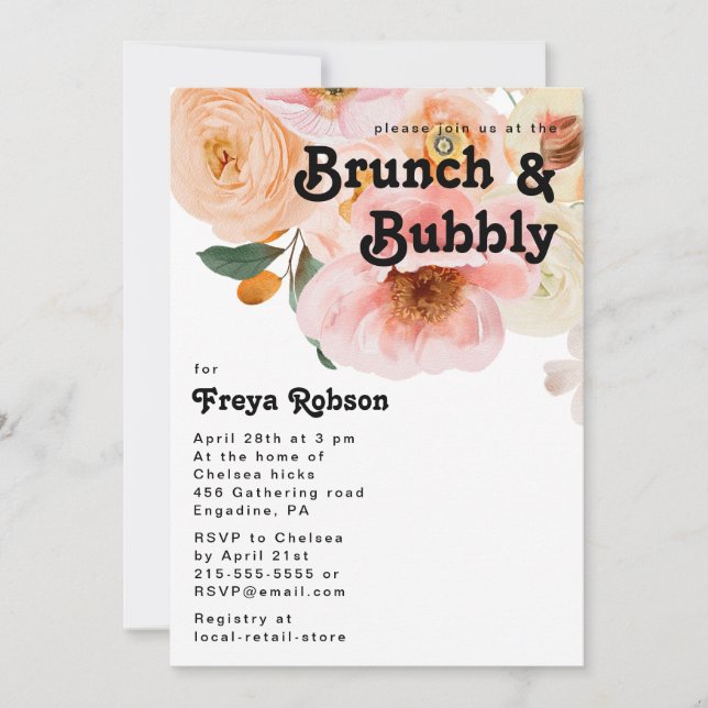 Bold Colourful Floral | Brunch and Bubbly  Invitation (Front)