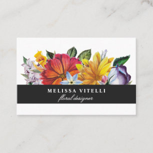 Bold Colourful Floral on White Business Card