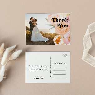 Bold Colourful Floral Photo Wedding Thank You Postcard