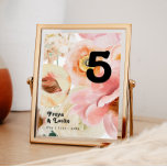 Bold Colourful Floral | Table Number<br><div class="desc">This bold colourful floral | table number will go wonderfully with your bright modern botanical wedding reception. The large watercolor blush pink, burnt orange, dusty rose flowers, and slices of peach tucked within the greenery give this design a vibrant, elegant boho garden feel. The unique design has a romantic bohemian...</div>
