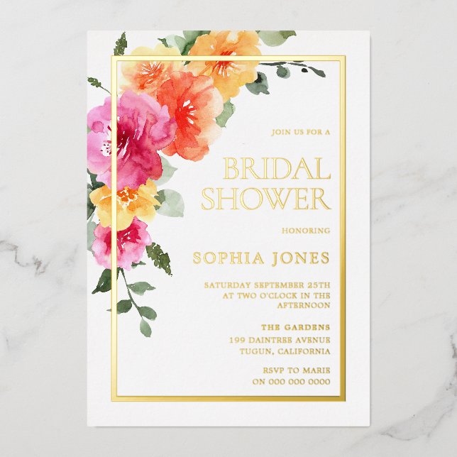 Bold Colourful Floral Watercolor Bridal Shower Gol (Front)