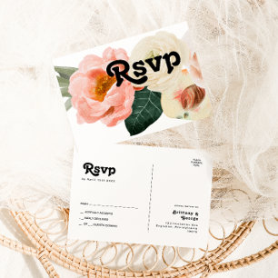 Bold Colourful Floral Wedding RSVP Postcard