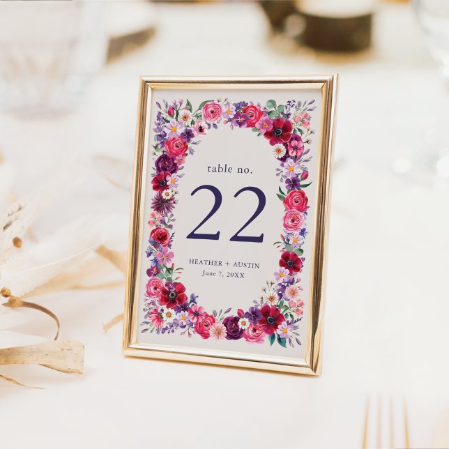 Bold Colourful Floral Wedding Table Number (Bold Colorful Floral Wedding Table Number by Painted Paperie
)