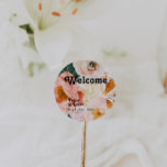 Bold Colourful Floral | Wedding Welcome Classic Round Sticker<br><div class="desc">This bold colourful floral | wedding welcome classic round sticker will go wonderfully with your bright modern botanical wedding. The large watercolor blush pink, burnt orange, dusty rose flowers, and glimpses of peaches or apricot within the greenery give this design a vibrant, elegant boho garden feel. The unique design has...</div>