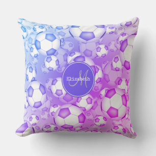 bold colourful girly soccer balls pattern cushion