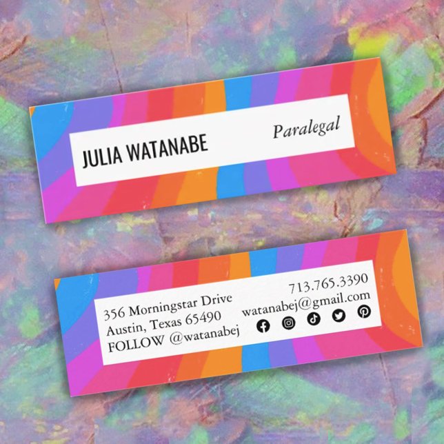 Bold Colourful Handmade Stripes w Social Icons  Mini Business Card (Creator Uploaded)