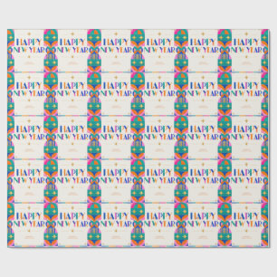 Bold Colourful Happy New Year Greeting Wrapping Paper