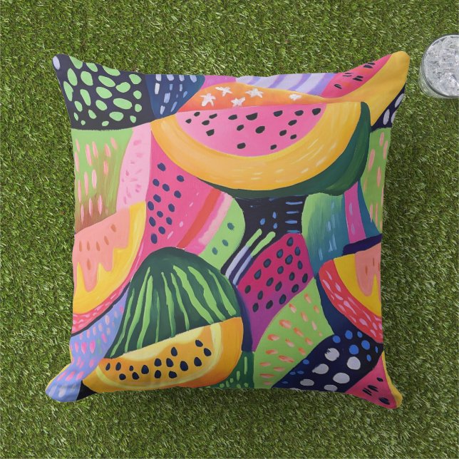 Bold Colourful Melon Summer Fruits Painting Cushion (Grass)