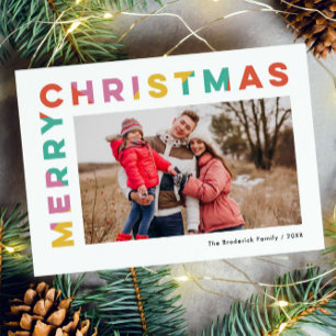 Bold Colourful Merry Christmas Photo  Holiday Card