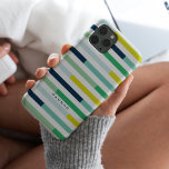 Bold Colourful Modern Stripes Case-Mate iPhone 14 Pro Case<br><div class="desc">Bold stripes in navy,  mint,  aqua,  teal,  lime,  green,  mustard,  yellow. This phone case is stylish and modern,  featuring your name or personalised message.</div>