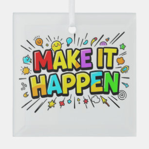 Bold colourful motivational quote glass tree decoration