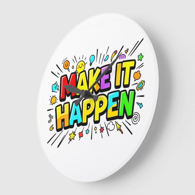 Bold colourful motivational quote large clock (Angle)
