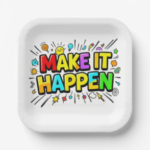 Bold colourful motivational quote paper plate