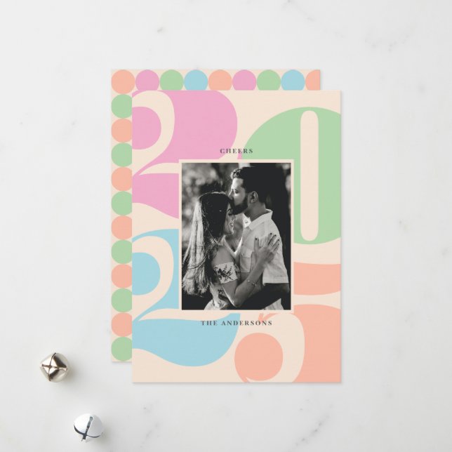 Bold Colourful Numbers Cheers New Year Photo Holiday Card (Front/Back In Situ)